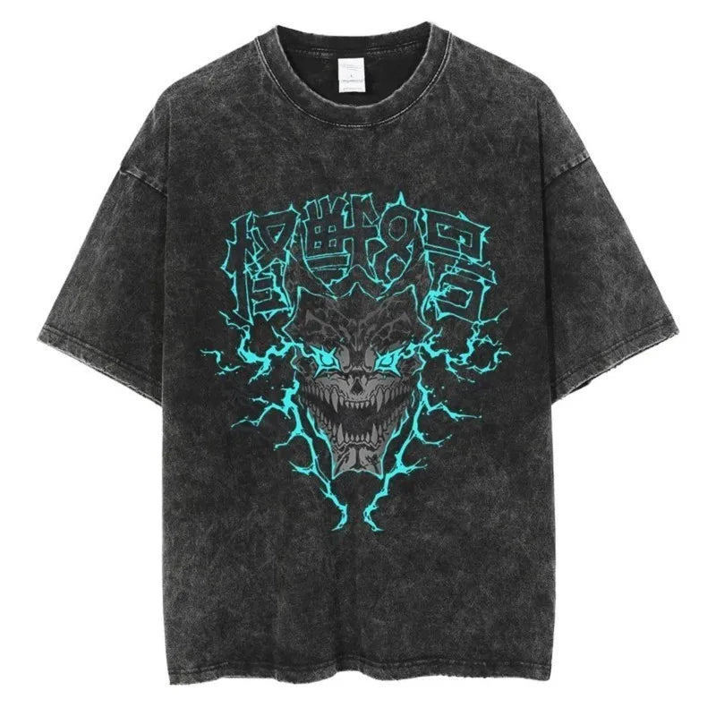 Hot Anime Kaiju No 8 Cool Graphic Tshirt Men Oversized Cotton T-shirts Vintage Washed T Shirt Harajuku Male Manga Casual Tops