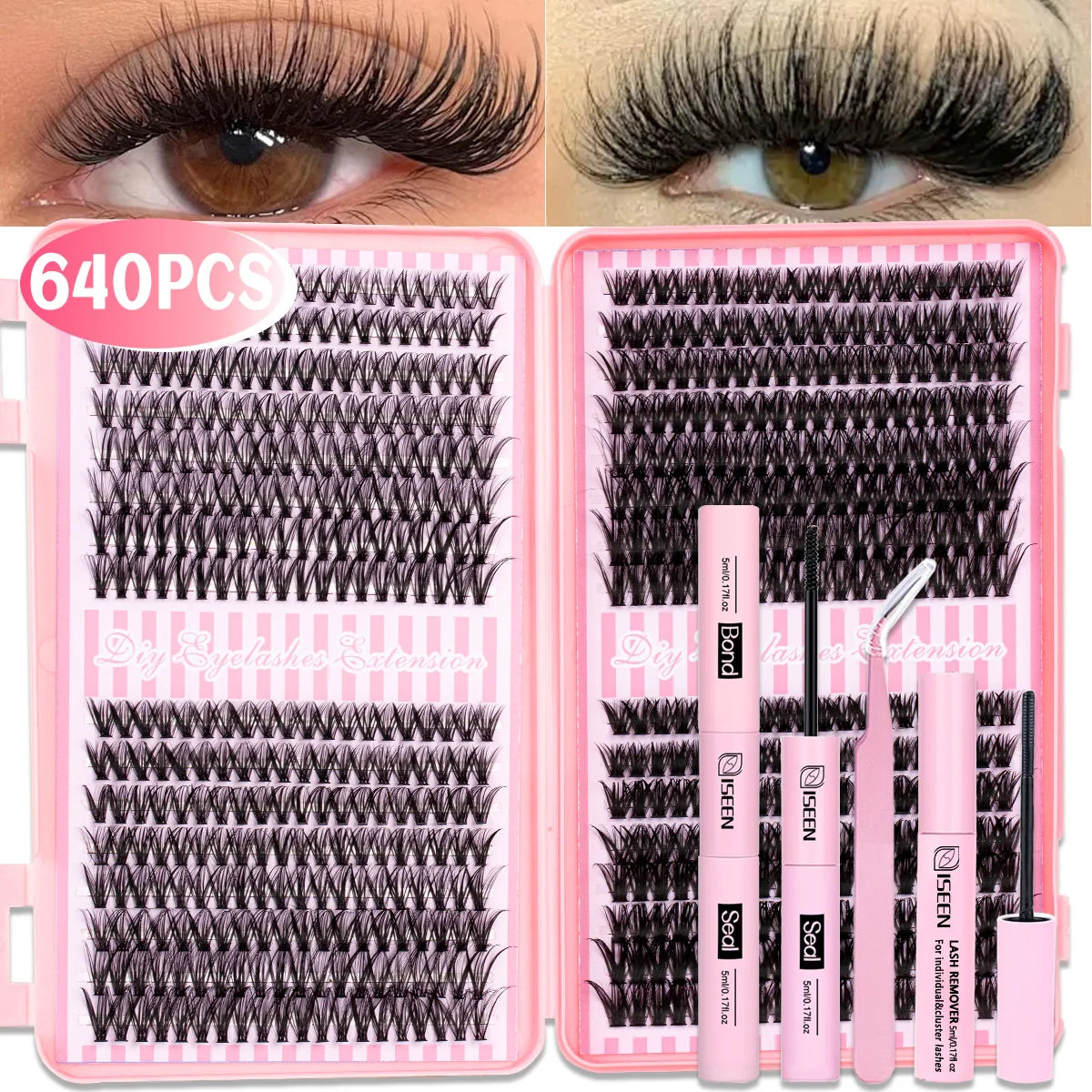 DIY Eyelash Extension Kit Natural or Thick Cluster Eyelashes Wispy Individual Lashes With Lash Glue Makeup