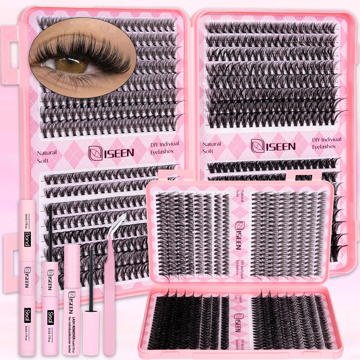 DIY Eyelash Extension Kit Natural or Thick Cluster Eyelashes Wispy Individual Lashes With Lash Glue Makeup