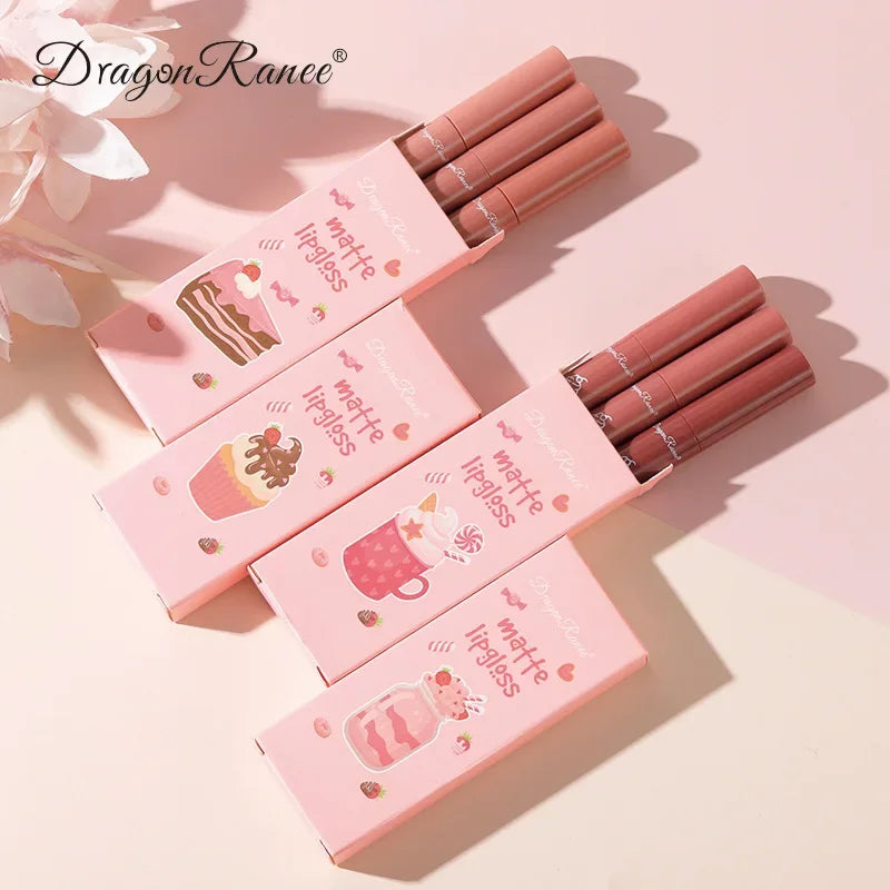 3PCS/Set Velvet Matte Nude Liquid Lipstic Long Lasting Waterproof Lipgloss Kits Moisturizing Lip Stain Tint Sexy Lip Makeup Sets