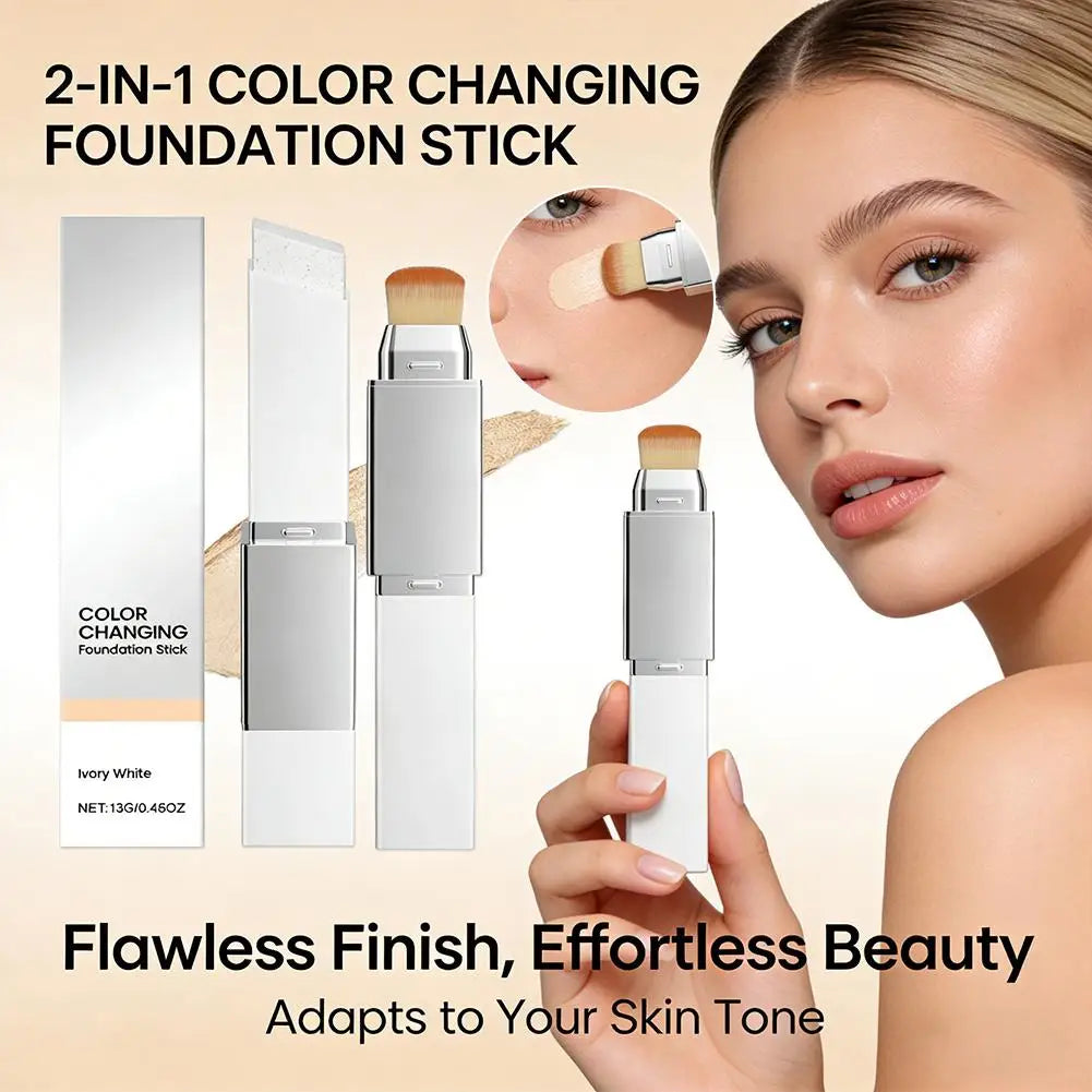 2-in-1 Foundation Stick Liquid Lightweight Moisturizing Brightening Foundation Color Changing For All Skin Types Base Makeup
