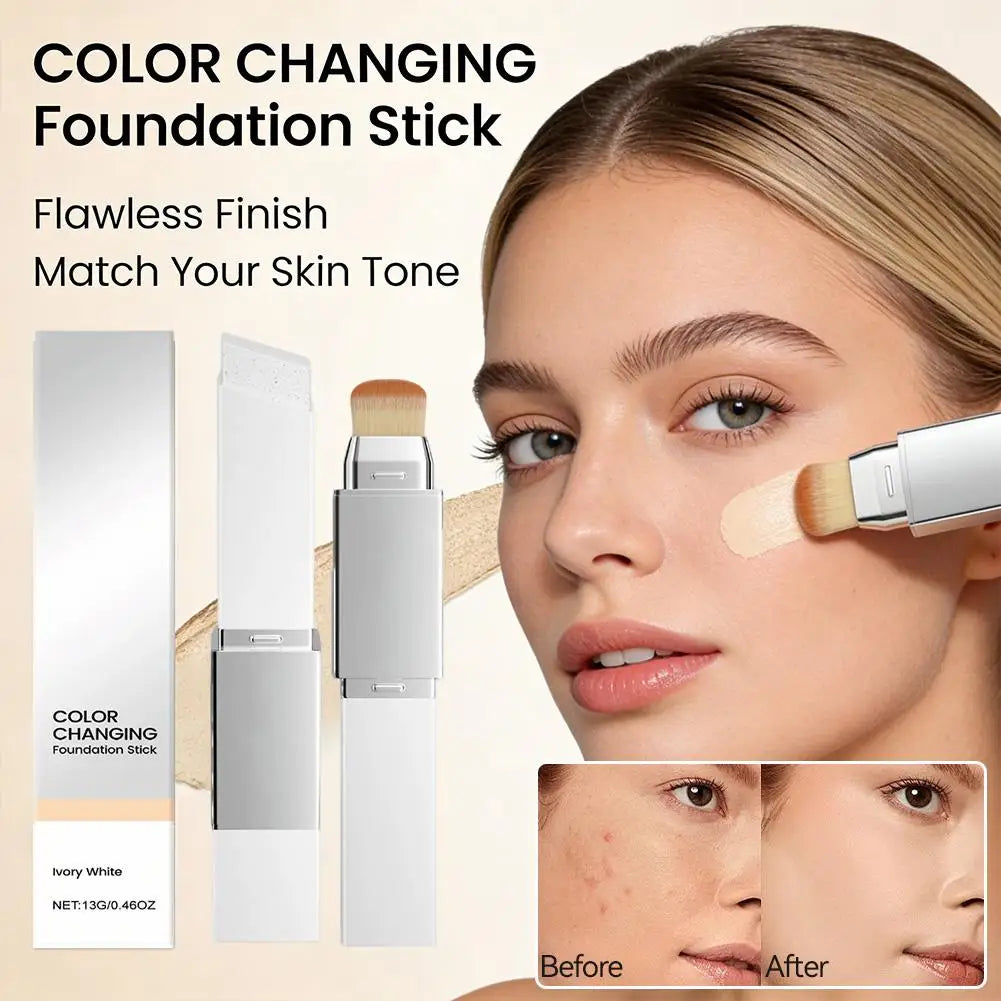 2-in-1 Foundation Stick Liquid Lightweight Moisturizing Brightening Foundation Color Changing For All Skin Types Base Makeup