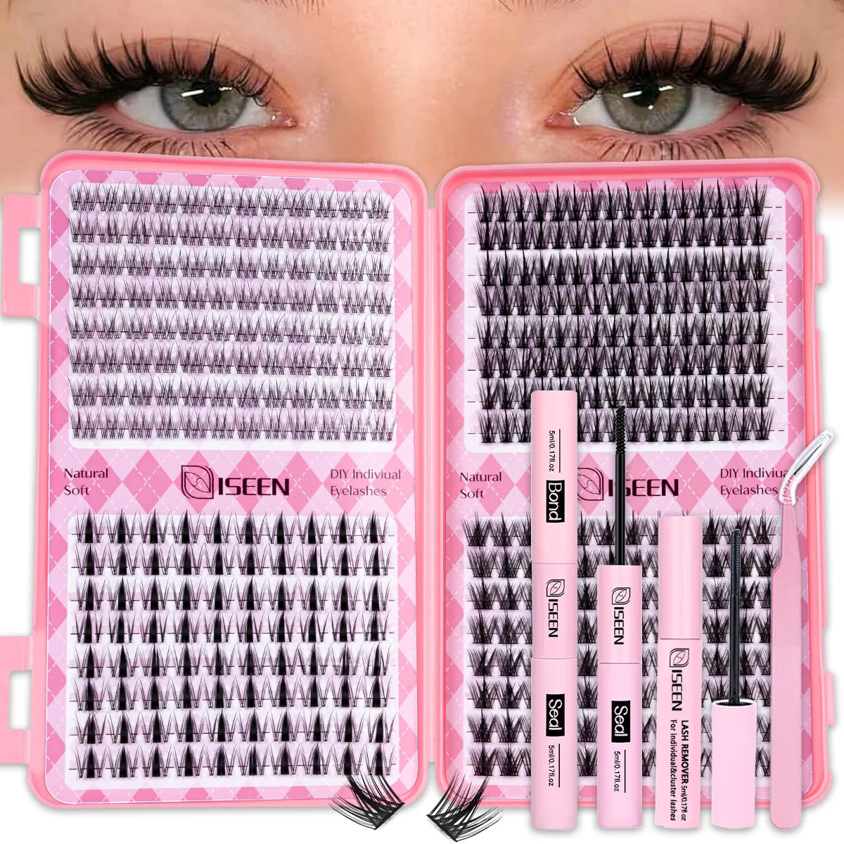 DIY Eyelash Extension Kit Natural or Thick Cluster Eyelashes Wispy Individual Lashes With Lash Glue Makeup