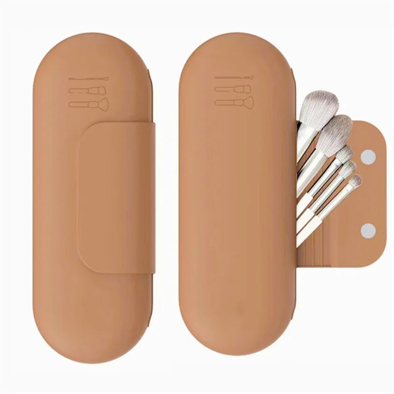 Silicone Makeup Brush Holder Travel Cosmetic Bag Case Soft Portable Cosmetic Face Brushes Holder with Magnetic Closure