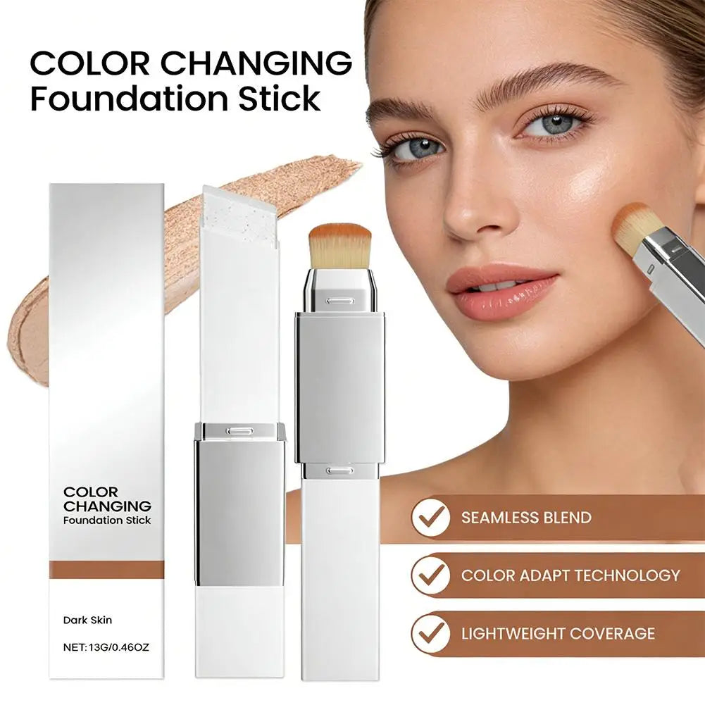 2-in-1 Foundation Stick Liquid Lightweight Moisturizing Brightening Foundation Color Changing For All Skin Types Base Makeup