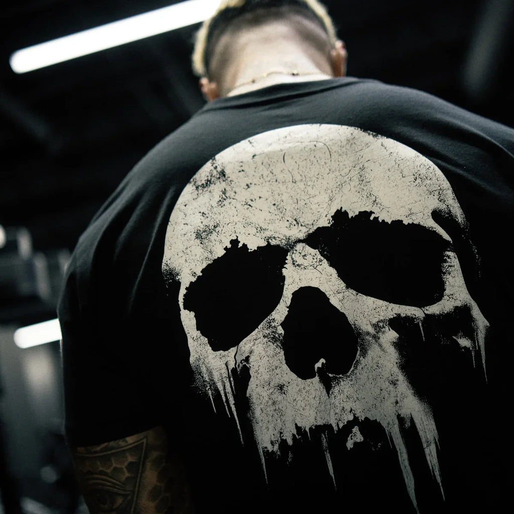 American Fitness Gym Men T Shirts Training Clothes Sports Cotton Short Sleeve T-shirt Men's Skull Loose Trendy Fashion Print Tee