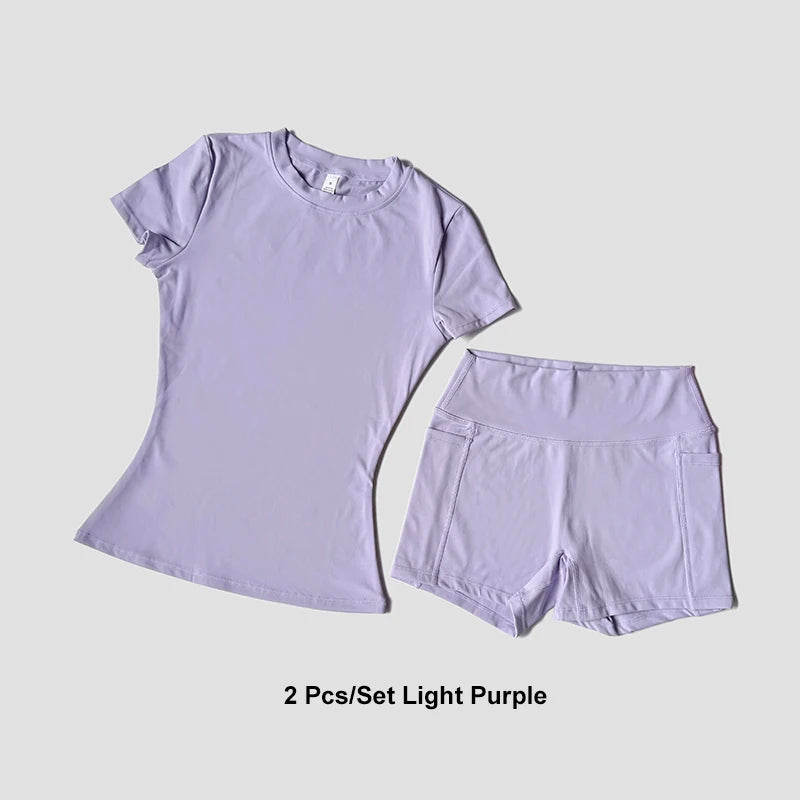 Sports Sets Fitness Hip-lifting Tight Top Short Sleeve Running Workout Gym Shorts Tracksuits For Women Breathable Sports Suits