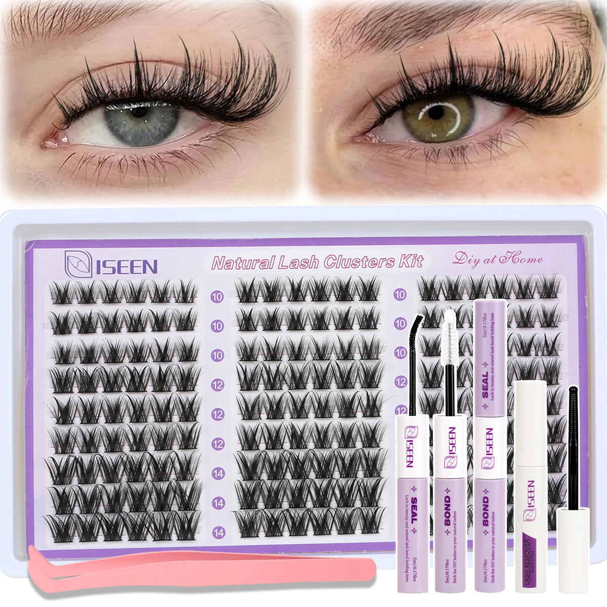 DIY Eyelash Extension Kit Natural or Thick Cluster Eyelashes Wispy Individual Lashes With Lash Glue Makeup