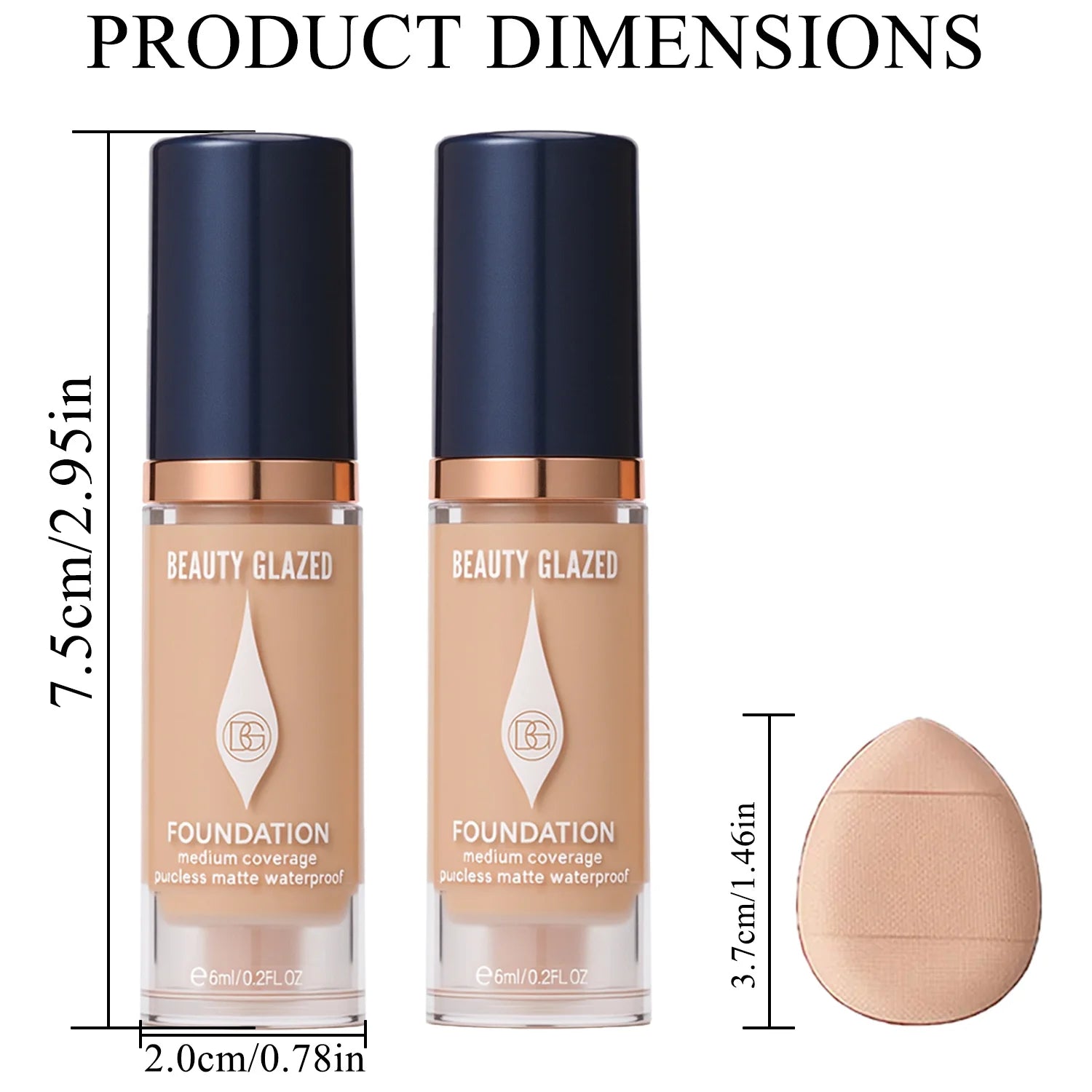 Face Foundation Makeup Set:2 Matte Foundation+1 Puff,Full Coverage,5 Shades,For All Skin Types,Long-Lasting Waterproof,Mini Size