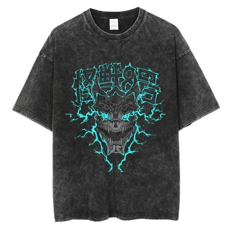 Hot Anime Kaiju No 8 Cool Graphic Tshirt Men Oversized Cotton T-shirts Vintage Washed T Shirt Harajuku Male Manga Casual Tops