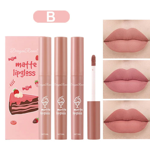 3PCS/Set Velvet Matte Nude Liquid Lipstic Long Lasting Waterproof Lipgloss Kits Moisturizing Lip Stain Tint Sexy Lip Makeup Sets