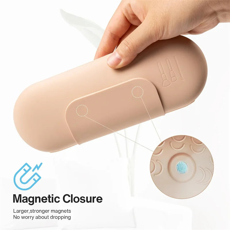 Silicone Makeup Brush Holder Travel Cosmetic Bag Case Soft Portable Cosmetic Face Brushes Holder with Magnetic Closure