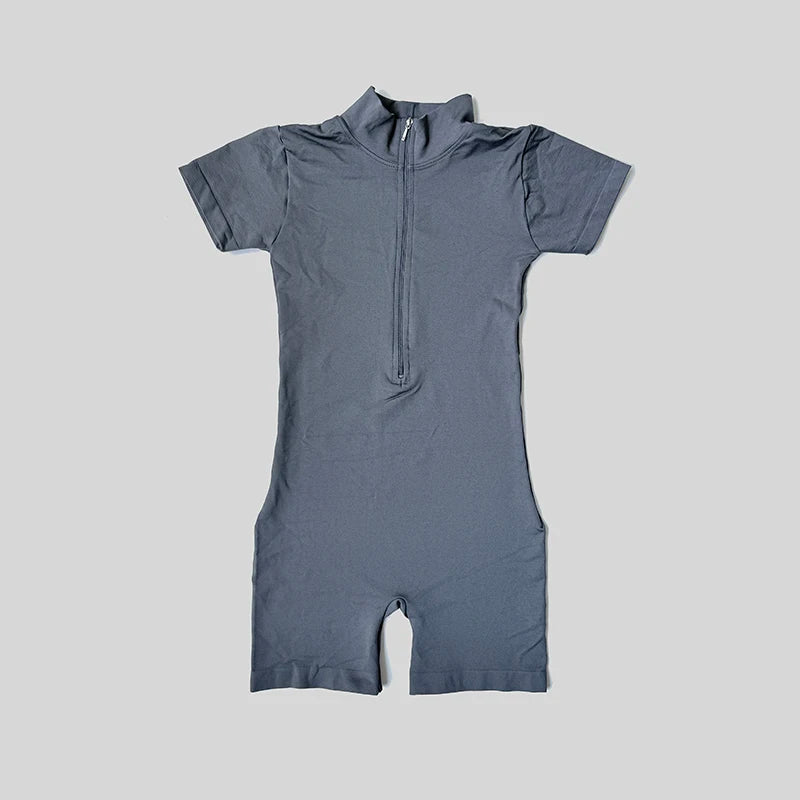 Summer Short Sleeve Zipper Jumpsuit Sports Wear Gym Fitness Sports Bodysuits Women Running Fashion Workout Clothes