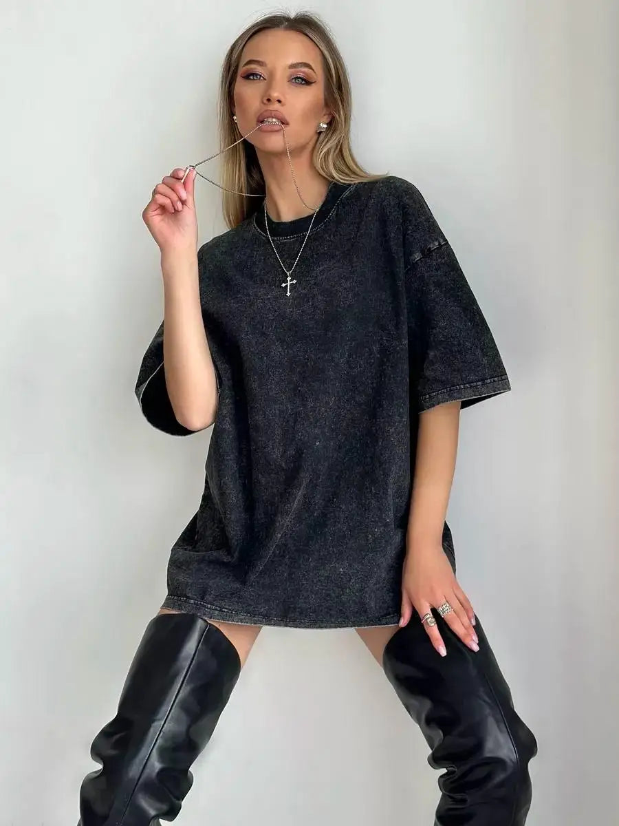 Summer Cotton Washed T-shirt for Women Men Loose O-Neck Oversized Tee Korean Y2k Female Clothes Casual Vintage Short Sleeve Tops
