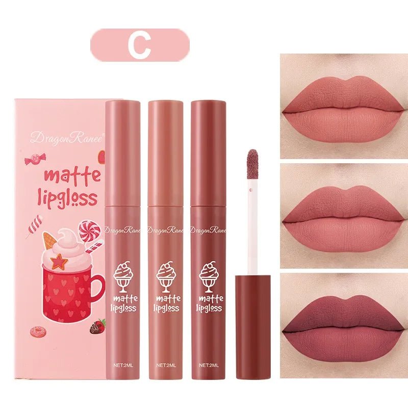3PCS/Set Velvet Matte Nude Liquid Lipstic Long Lasting Waterproof Lipgloss Kits Moisturizing Lip Stain Tint Sexy Lip Makeup Sets