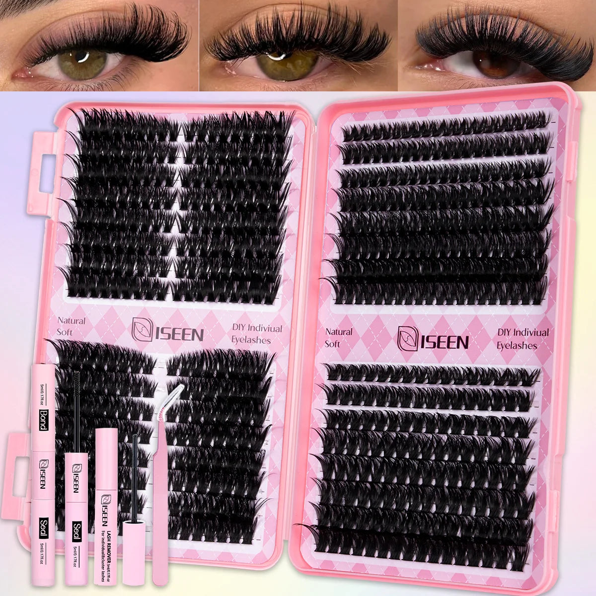 DIY Eyelash Extension Kit Natural or Thick Cluster Eyelashes Wispy Individual Lashes With Lash Glue Makeup
