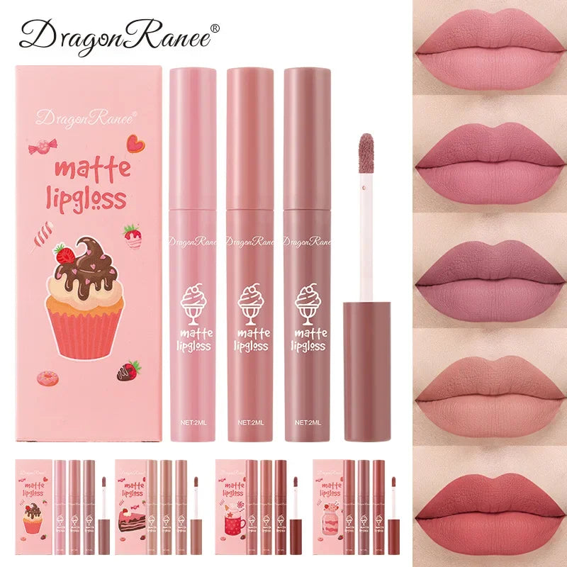 3PCS/Set Velvet Matte Nude Liquid Lipstic Long Lasting Waterproof Lipgloss Kits Moisturizing Lip Stain Tint Sexy Lip Makeup Sets
